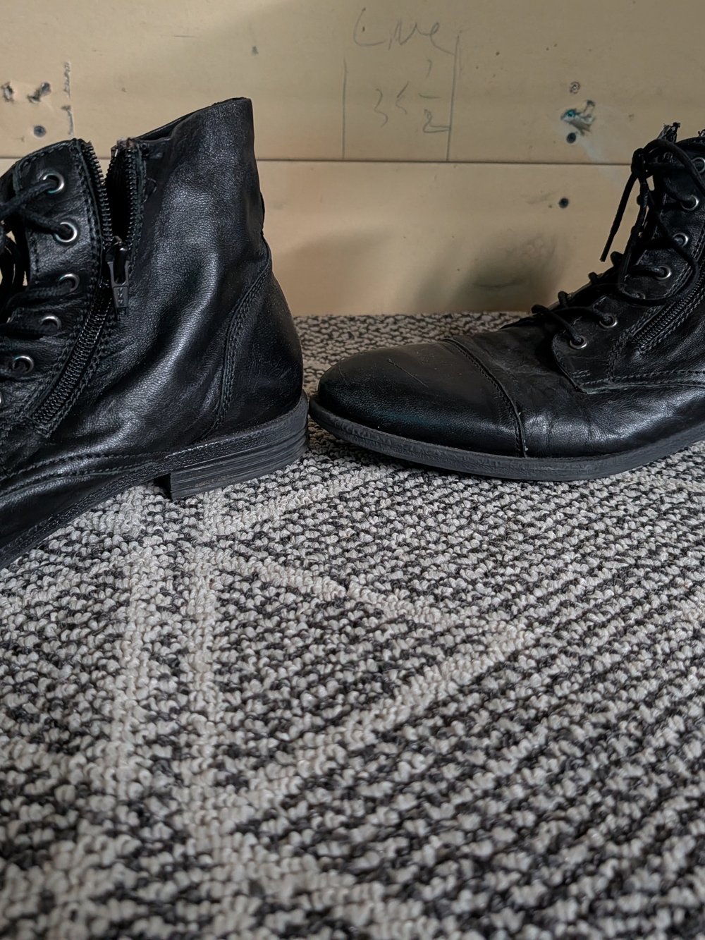 Aldo Black Leather Lace-Up Zip Ankle Boots